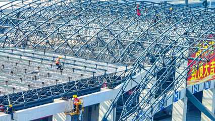 滬蘇湖鐵路南潯站主體結構封頂，鋼結構網架搭建完成